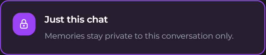 Secrets AI option showing private memory for one chat