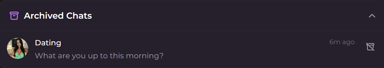Secrets AI Archived Chats section with an Unarchive control